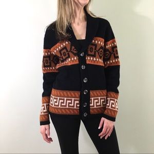 70s 80s Vintage Black Brown Cardigan Sweater